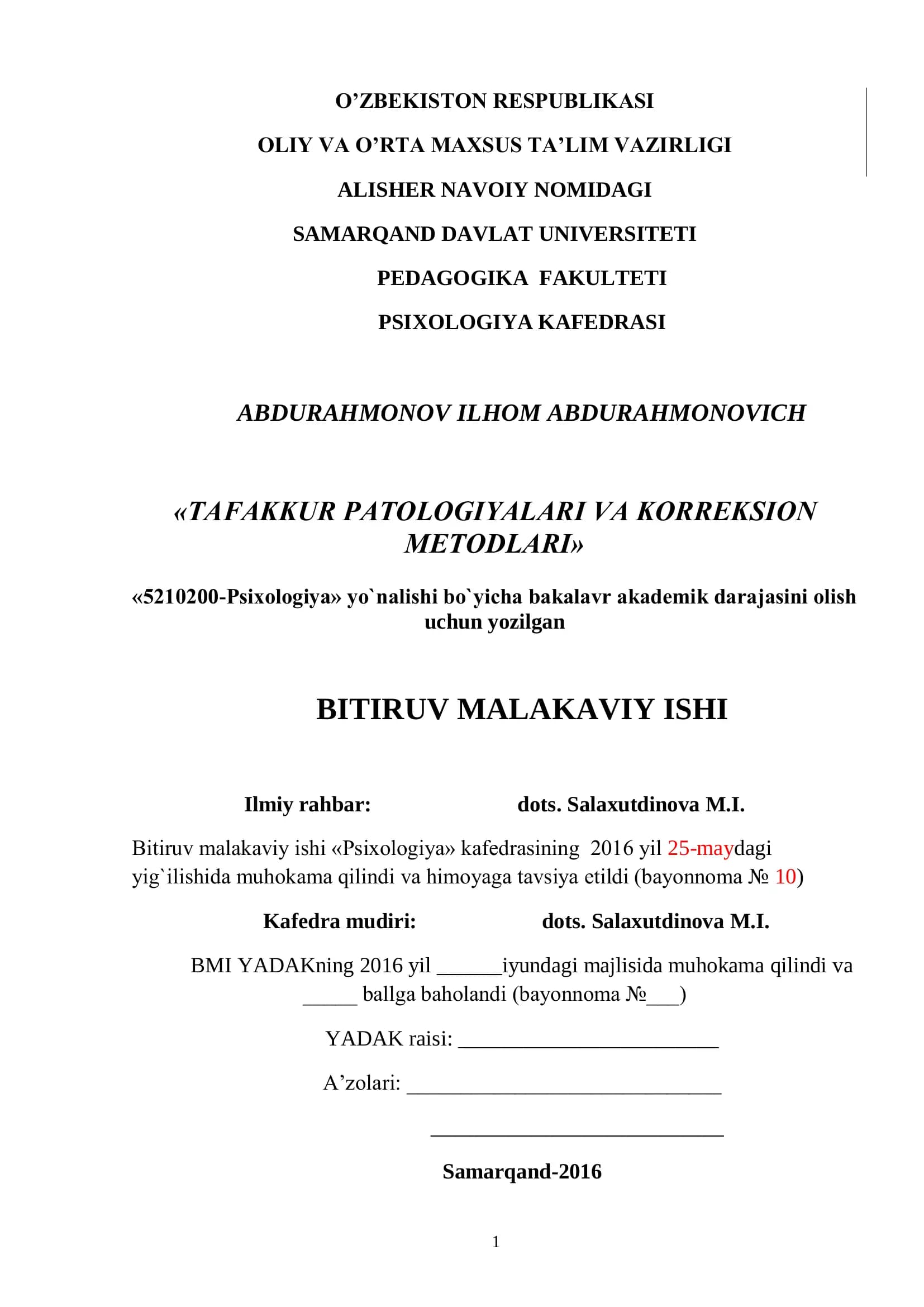 Tafaqqur patologiyalari va korreksion metodlari