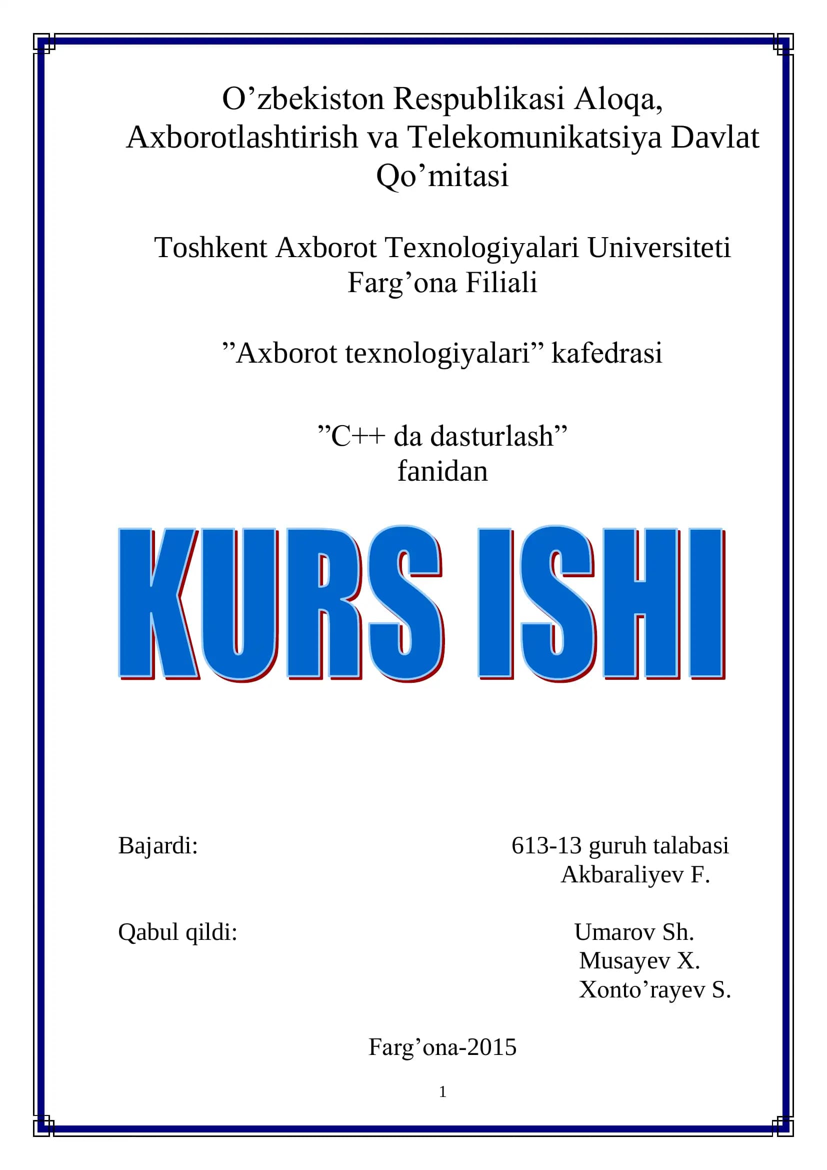Talabalar uchun dars jadvali dasturini yaratish
