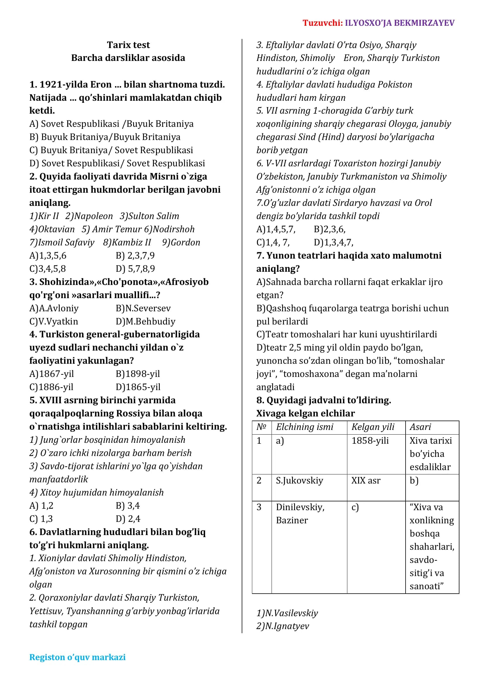Tarix test