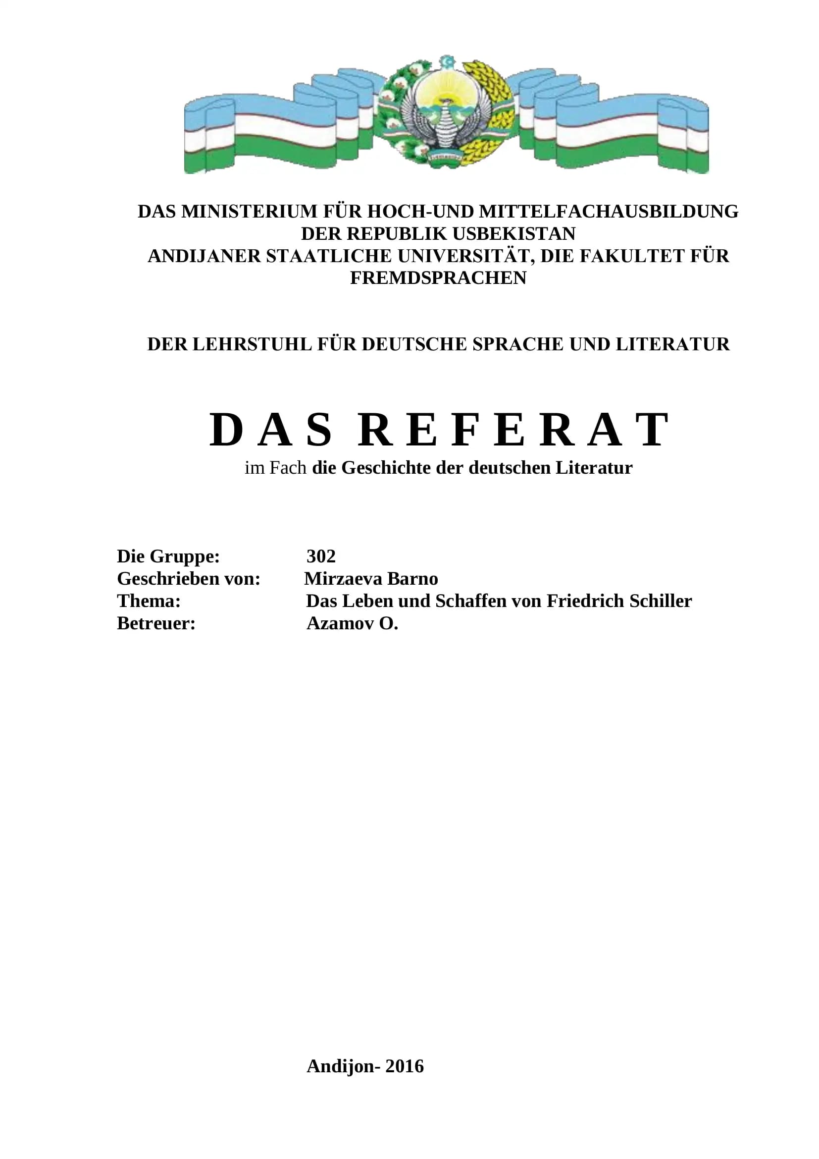 Das Leben und Schaffen von Friedrich Schiller