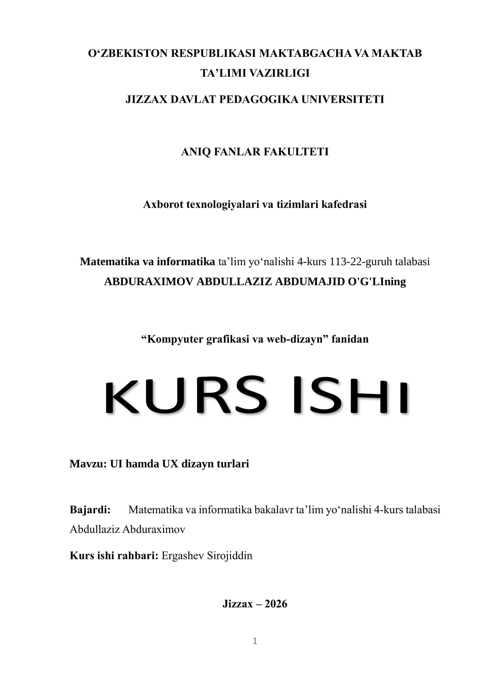 UI hamda UX dizayn turlari