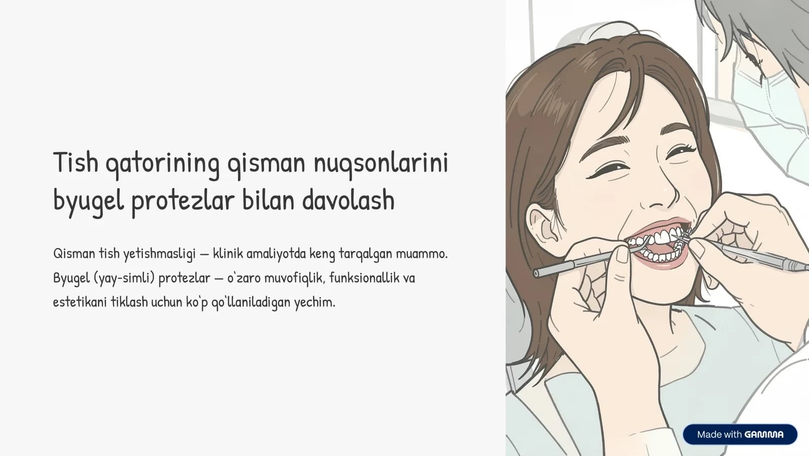 Tish qatorining qisman nuqsonlarini byugel protezlar bilan davolash