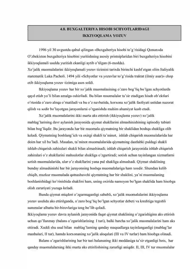 Buxgalteriya hisobi schyotlaridagi ikkiyoqlama yozuv