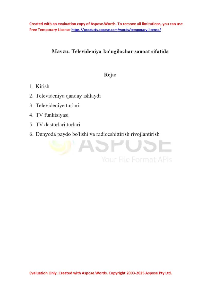Televideniya-ko'ngilochar sanoat sifatida