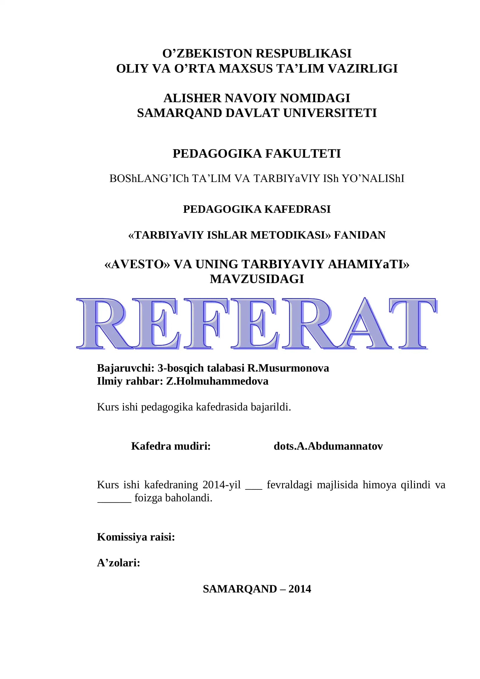 Avesto va uning tarbiyaviy ahamiyati