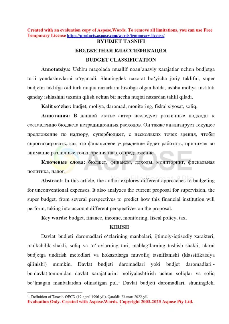 Budjet tasnifi