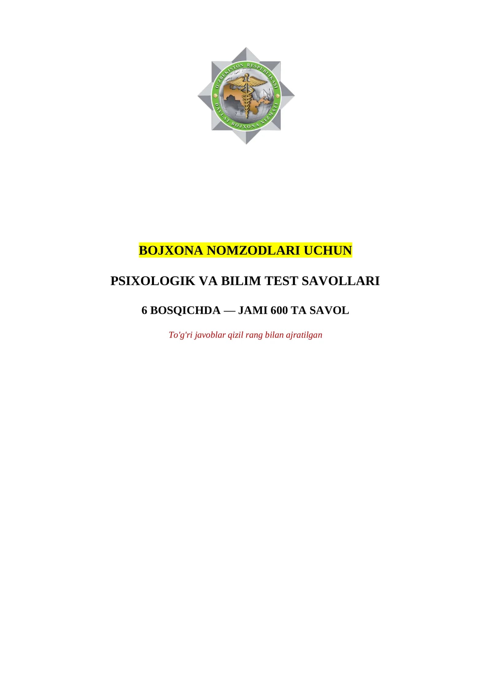 PSIXOLOGIK VA BILIM TEST SAVOLLARI