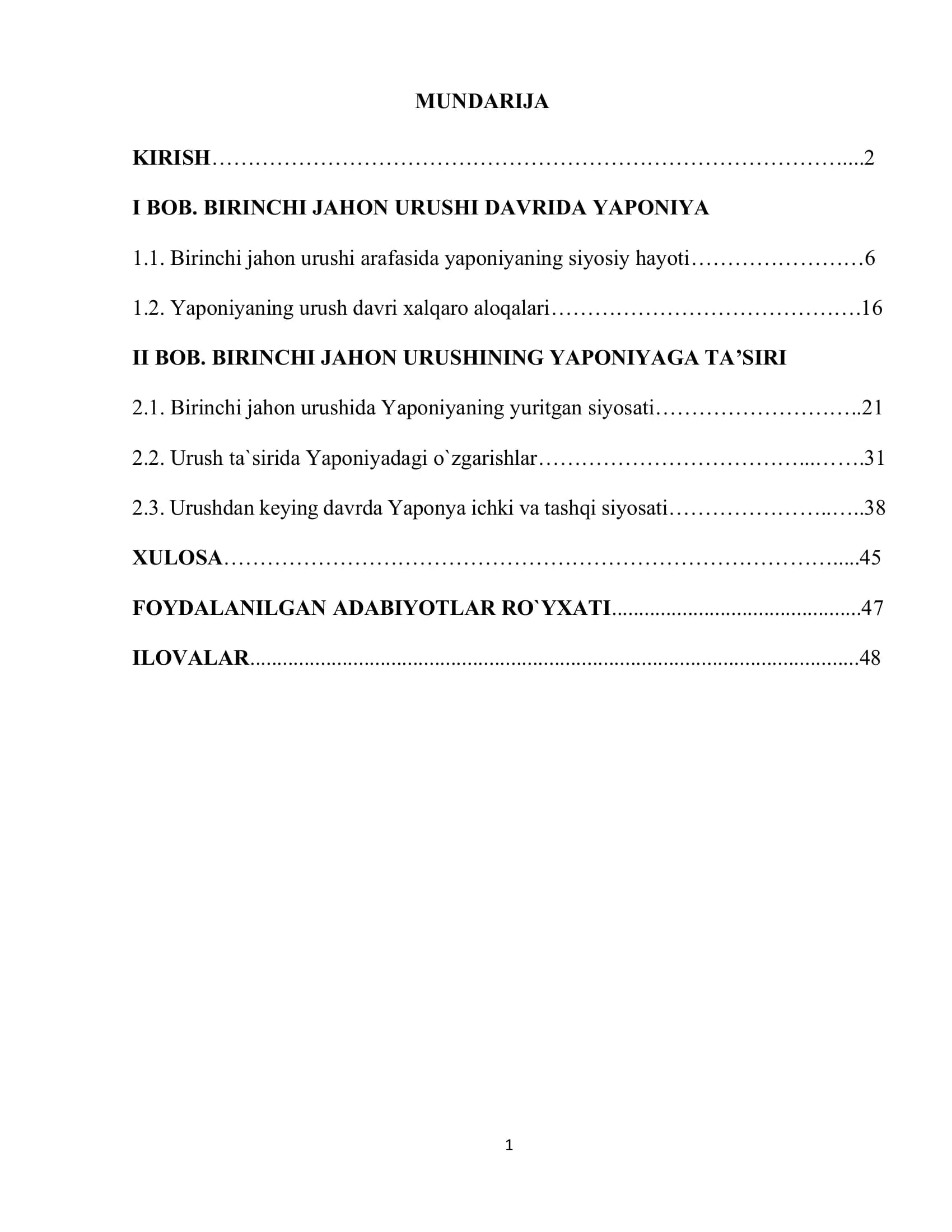Yaponiya 1-jahon urushi yillarida