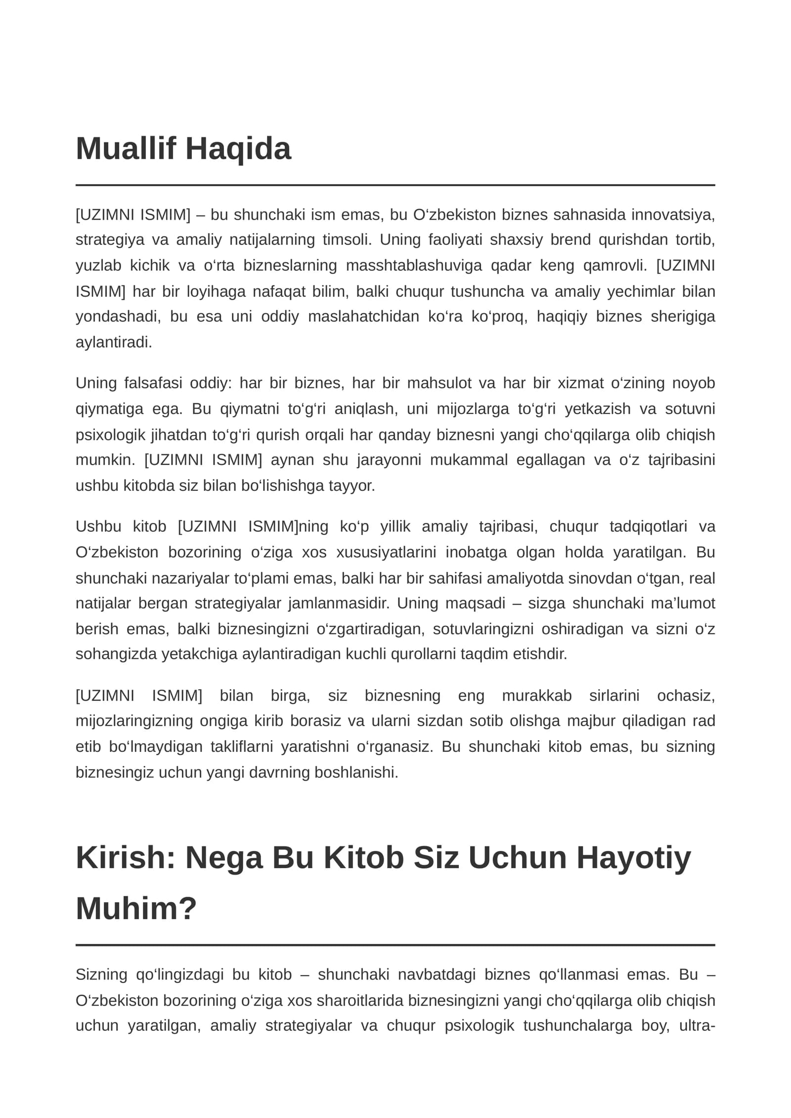 prafesanal Biznes reja biznesni 10 kara kuchaytirish sirlari