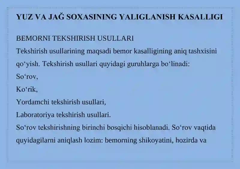 YUZ VA JAĞ SOXASINING YALIGLANISH KASALLIGI