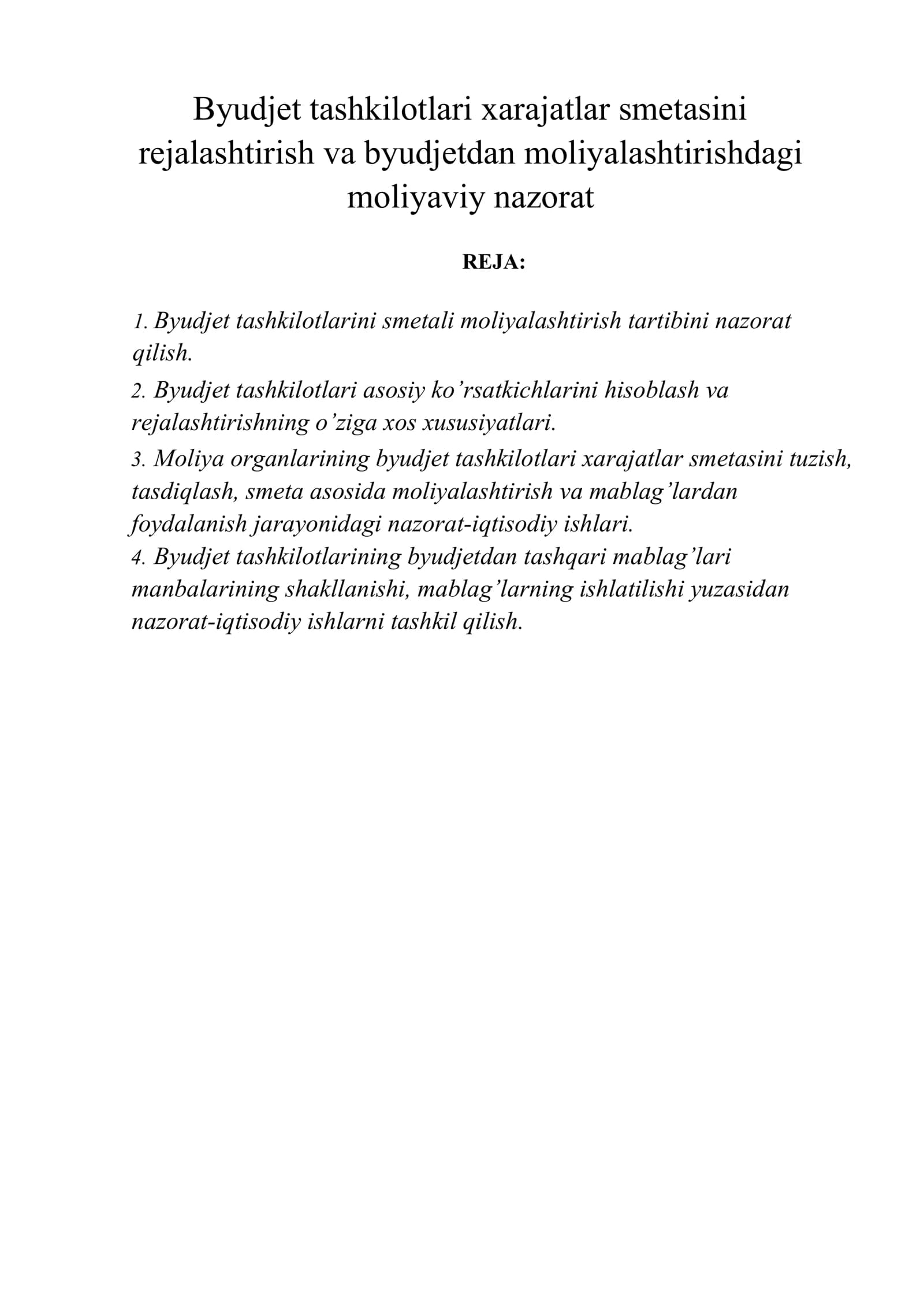 Byudjet tashkilotlari xarajatlar smetasini