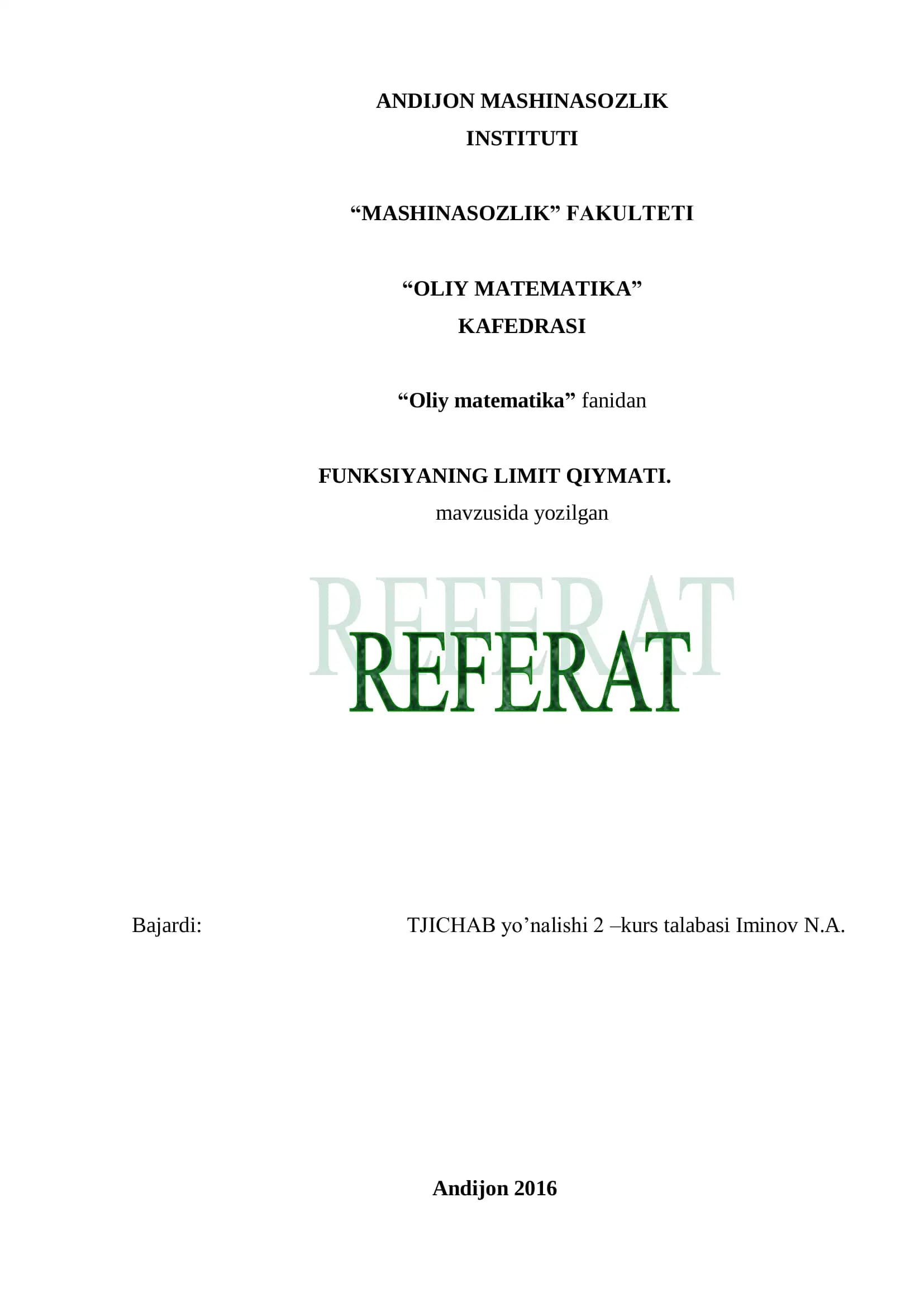 FUNKSIYANING LIMIT QIYMATI