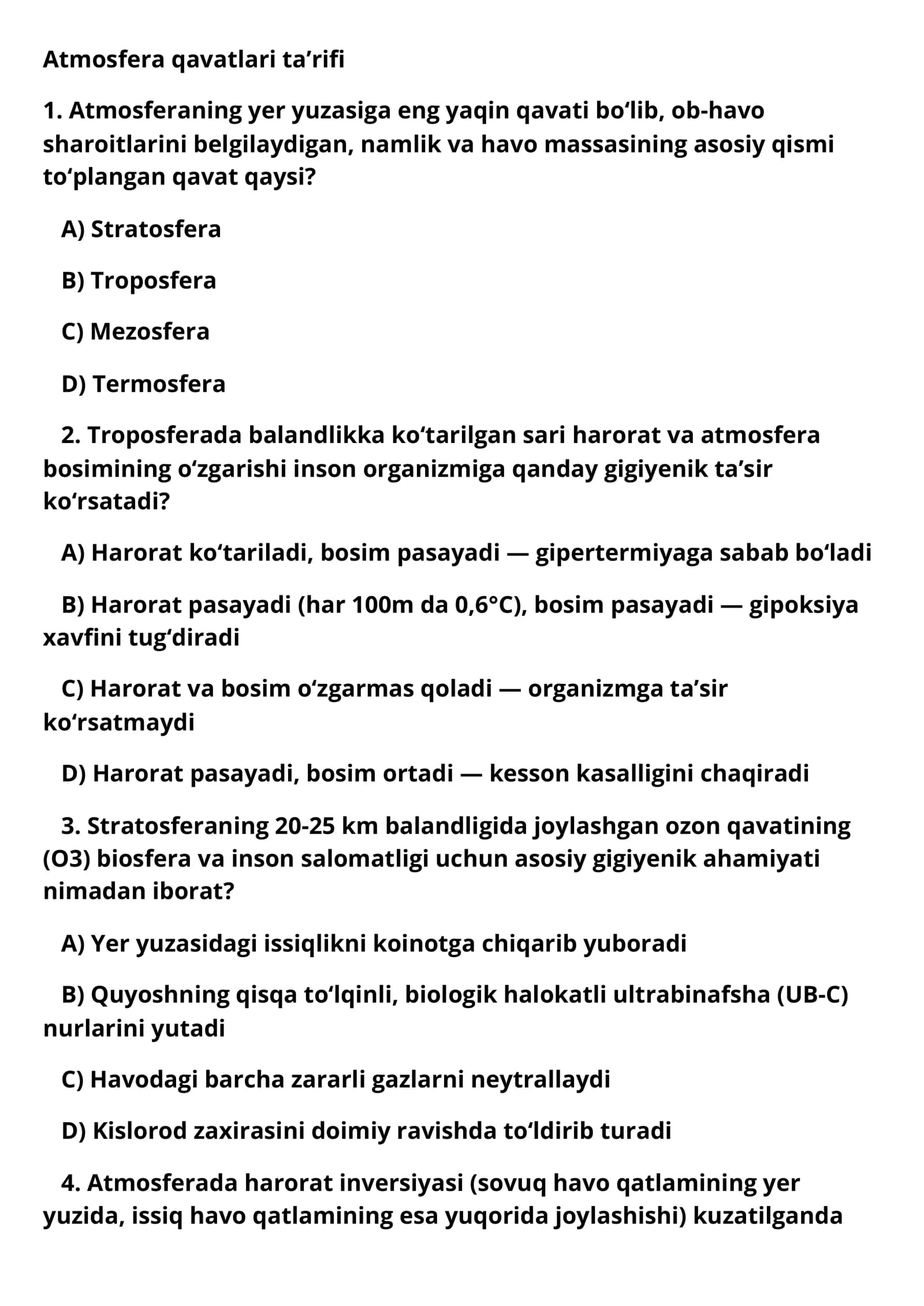 Atmosfera qavatlari ta’rifi