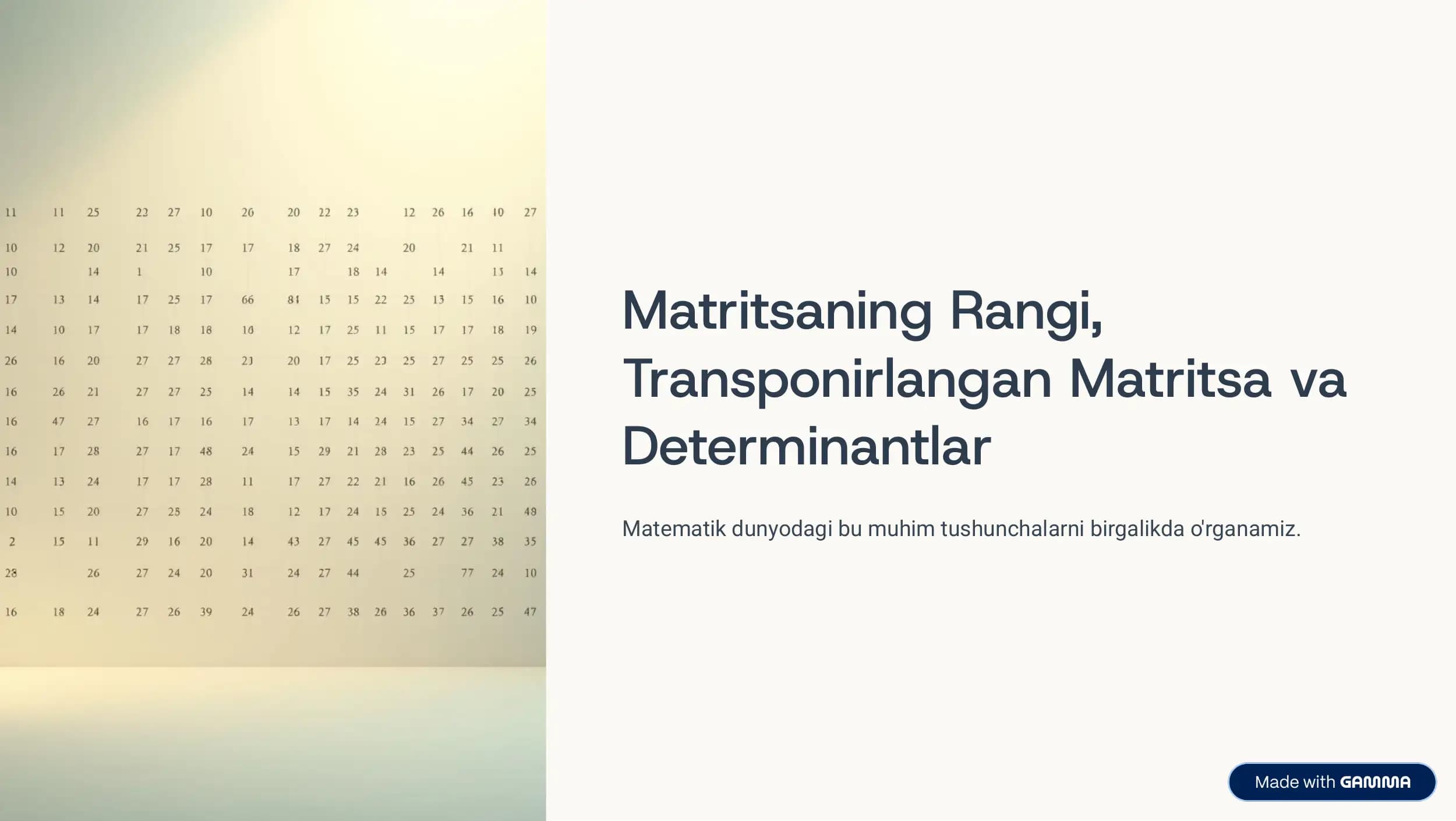Matematika matritsa haqida nazariy ma’lumotlar