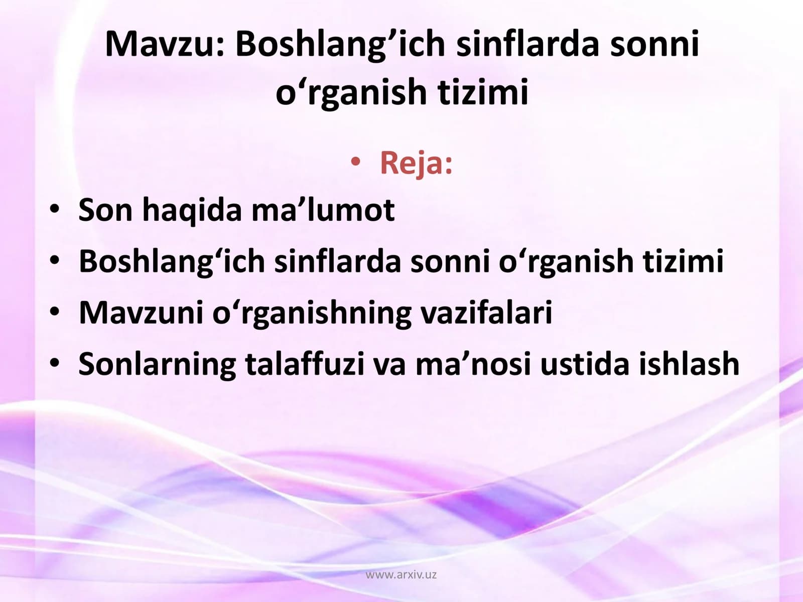 Boshlang'ich sinflarda sonni o‘rganish tizimi