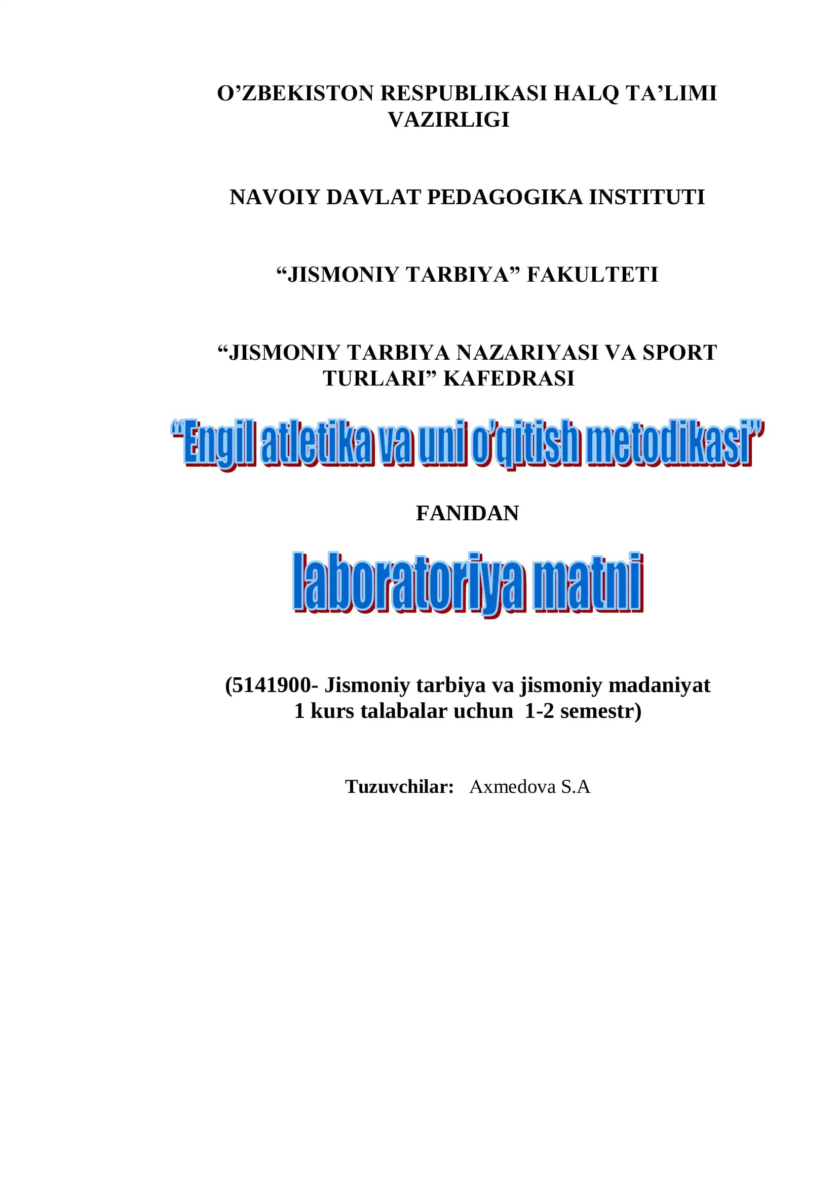 Yengil atletika dars ishlanmasining tuzilishi