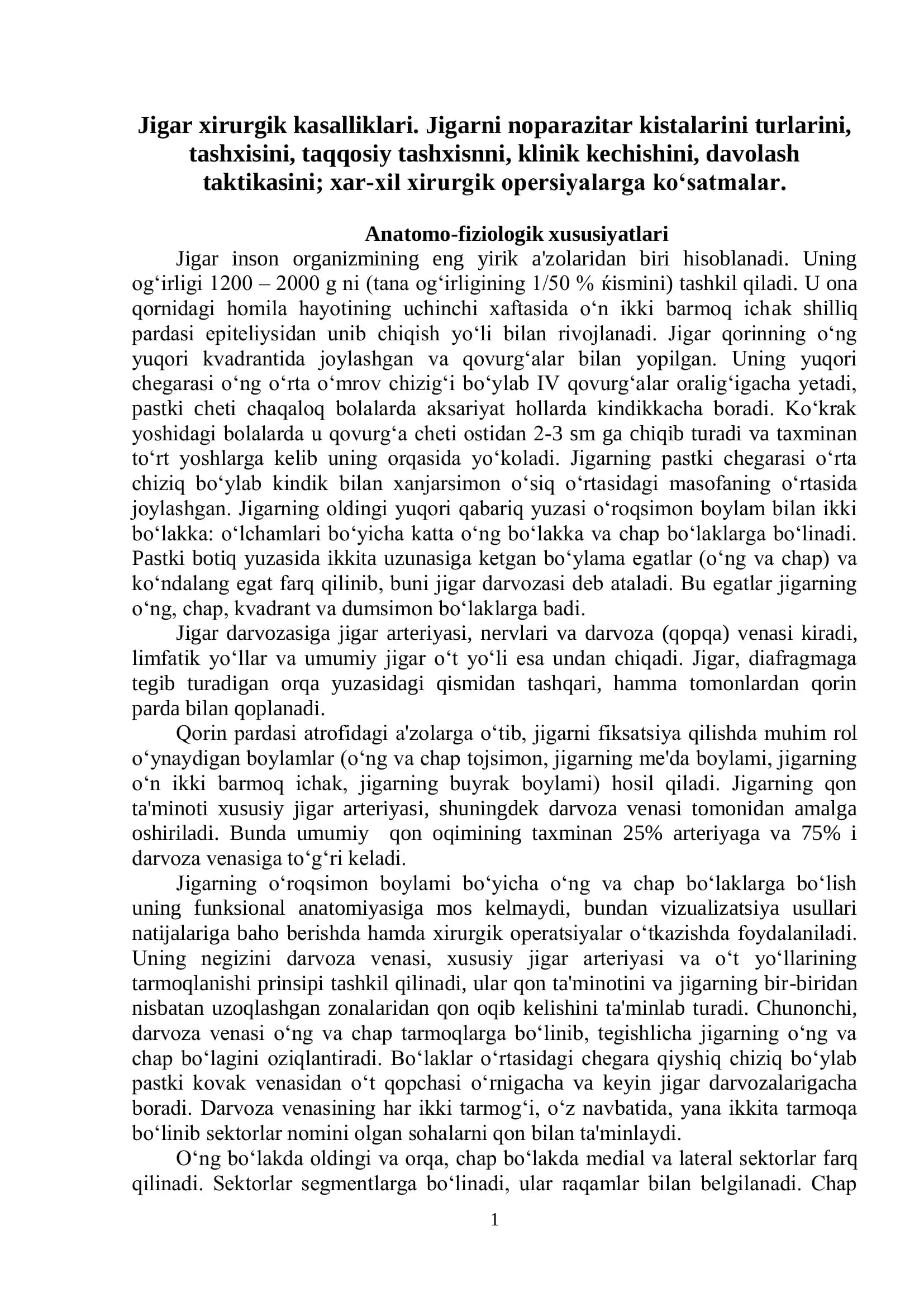 Jigar xirurgik kasalliklari