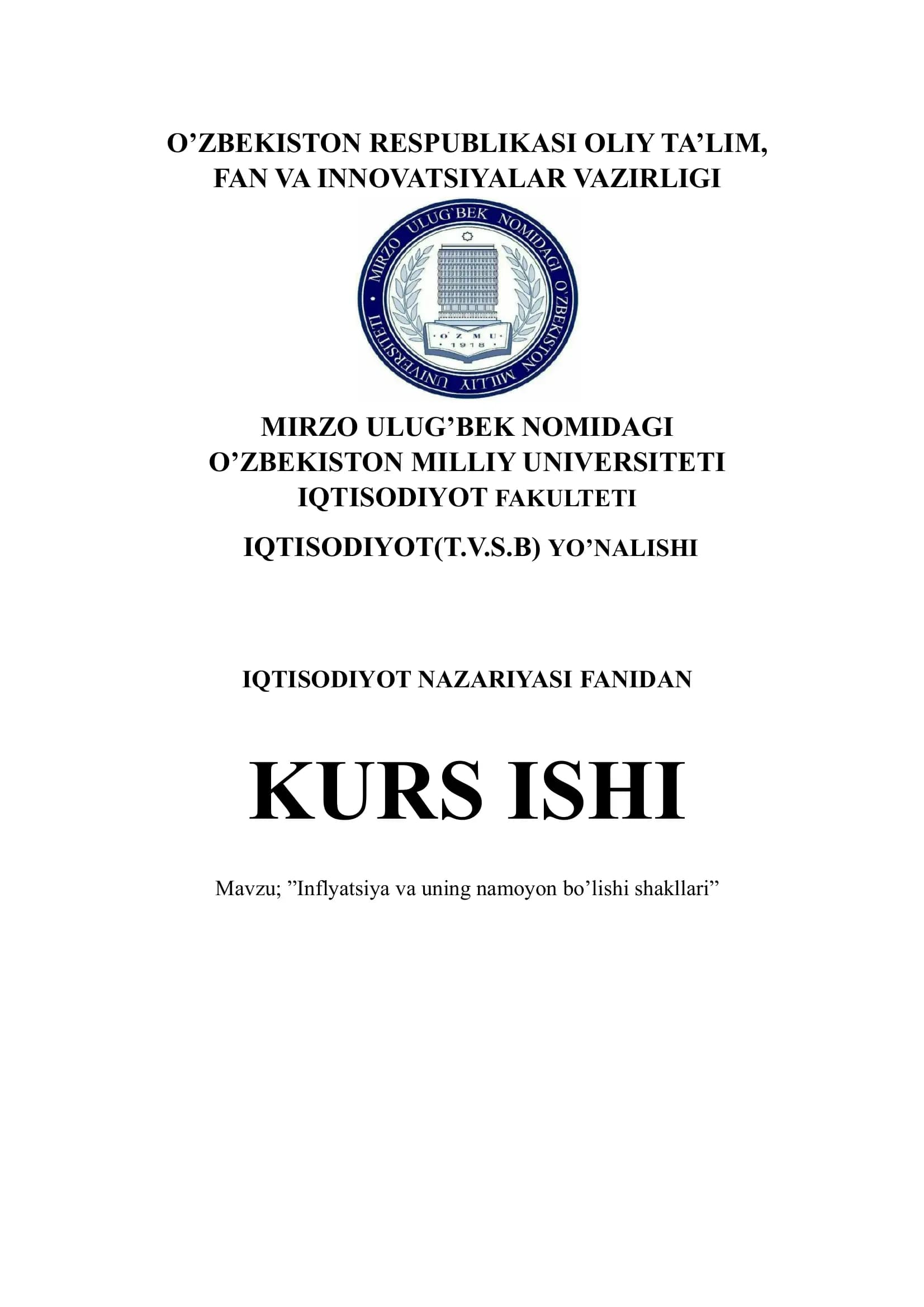 Inflyatsiya va uning namoyon bo’lishi shakllari