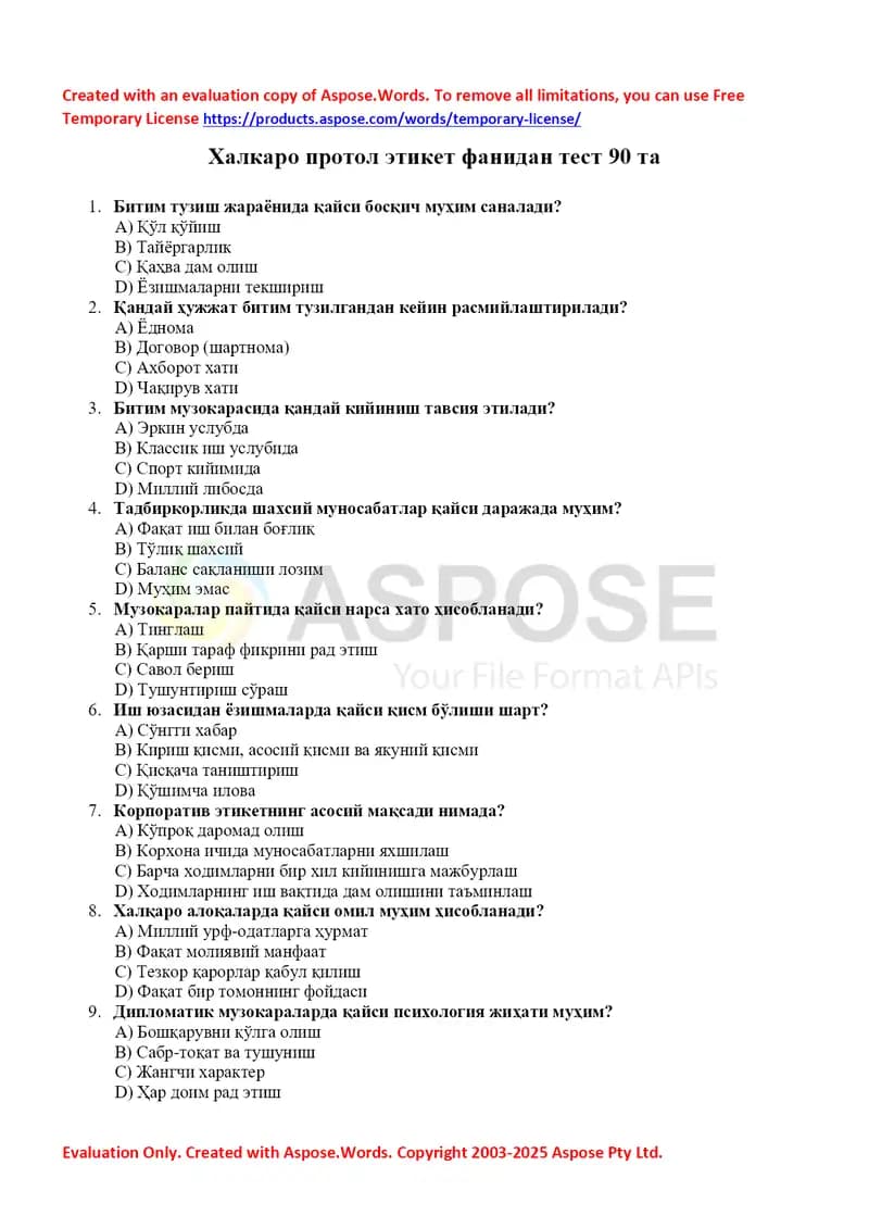 Test Protokol va etiket