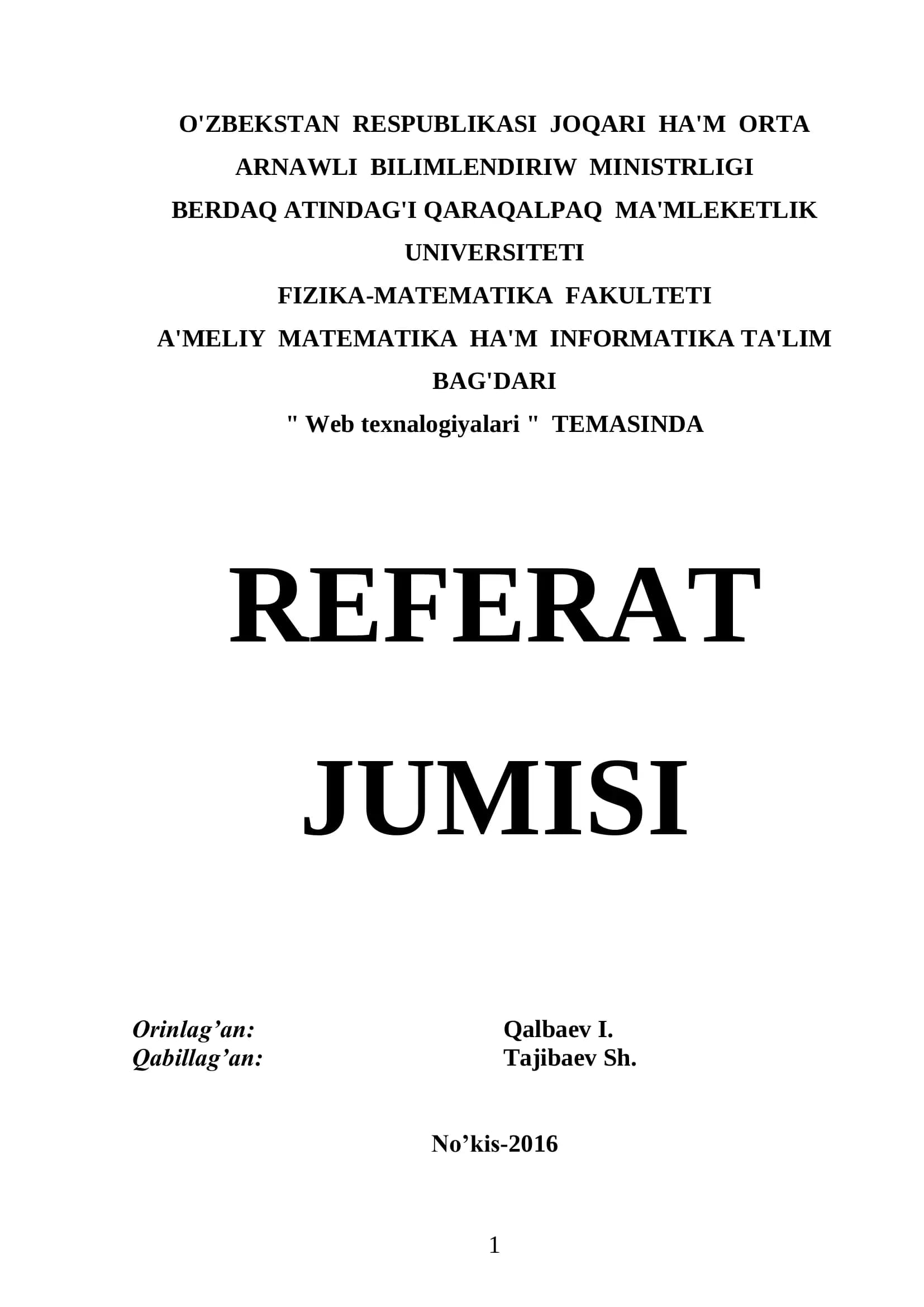 Web Texnalogiyalari Referat
