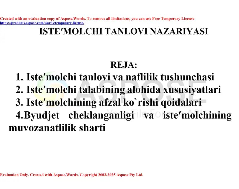Iste′molchi tanlovi nazariyasi (taqdimot)