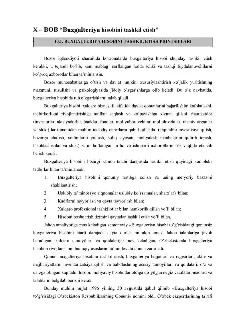 Buxgalteriya hisobini tashkil etish