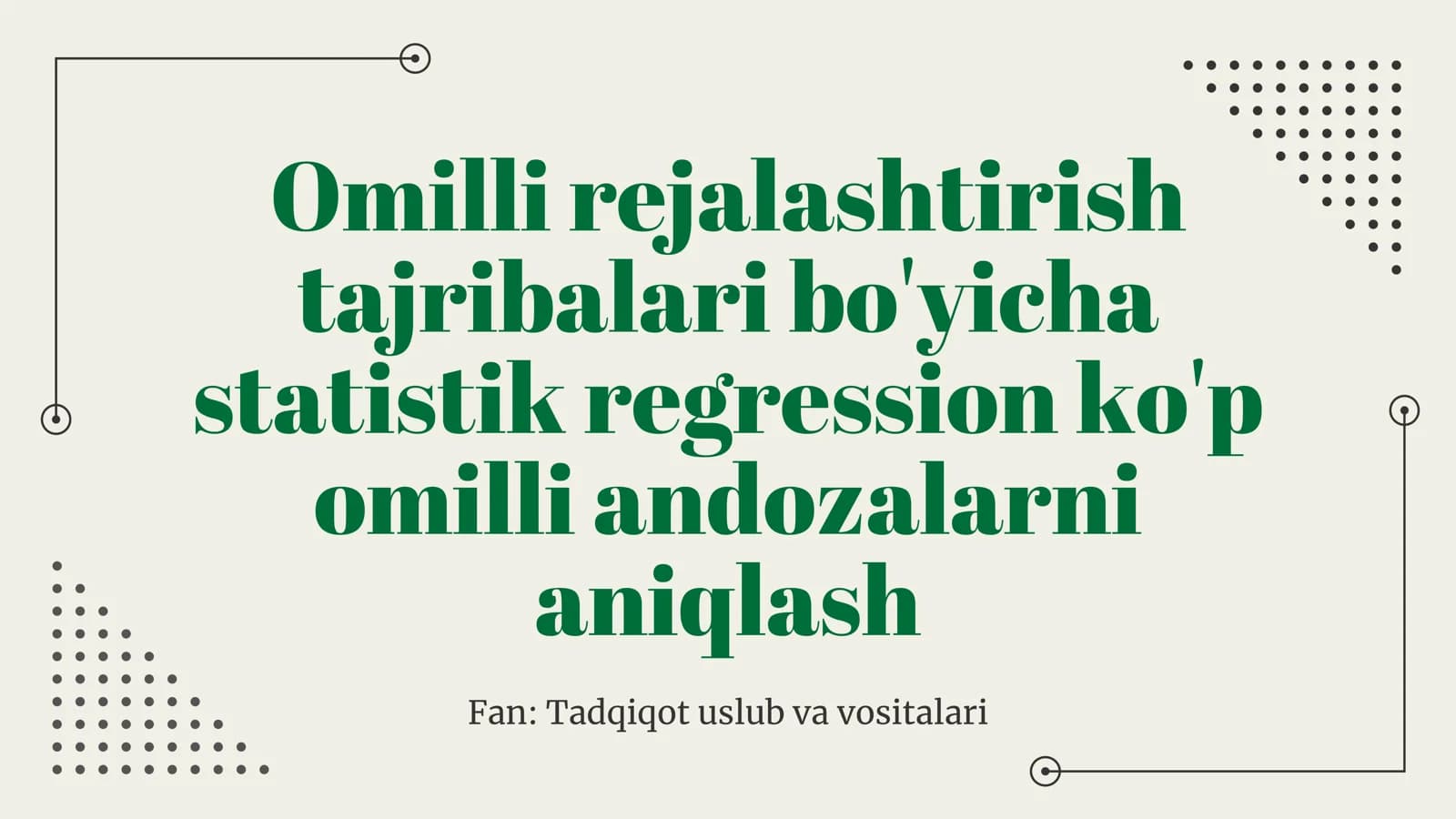 Omilli rejalashtirish tajribalari bo'yicha statistik regression ko'p omilli andozalarni aniqlash