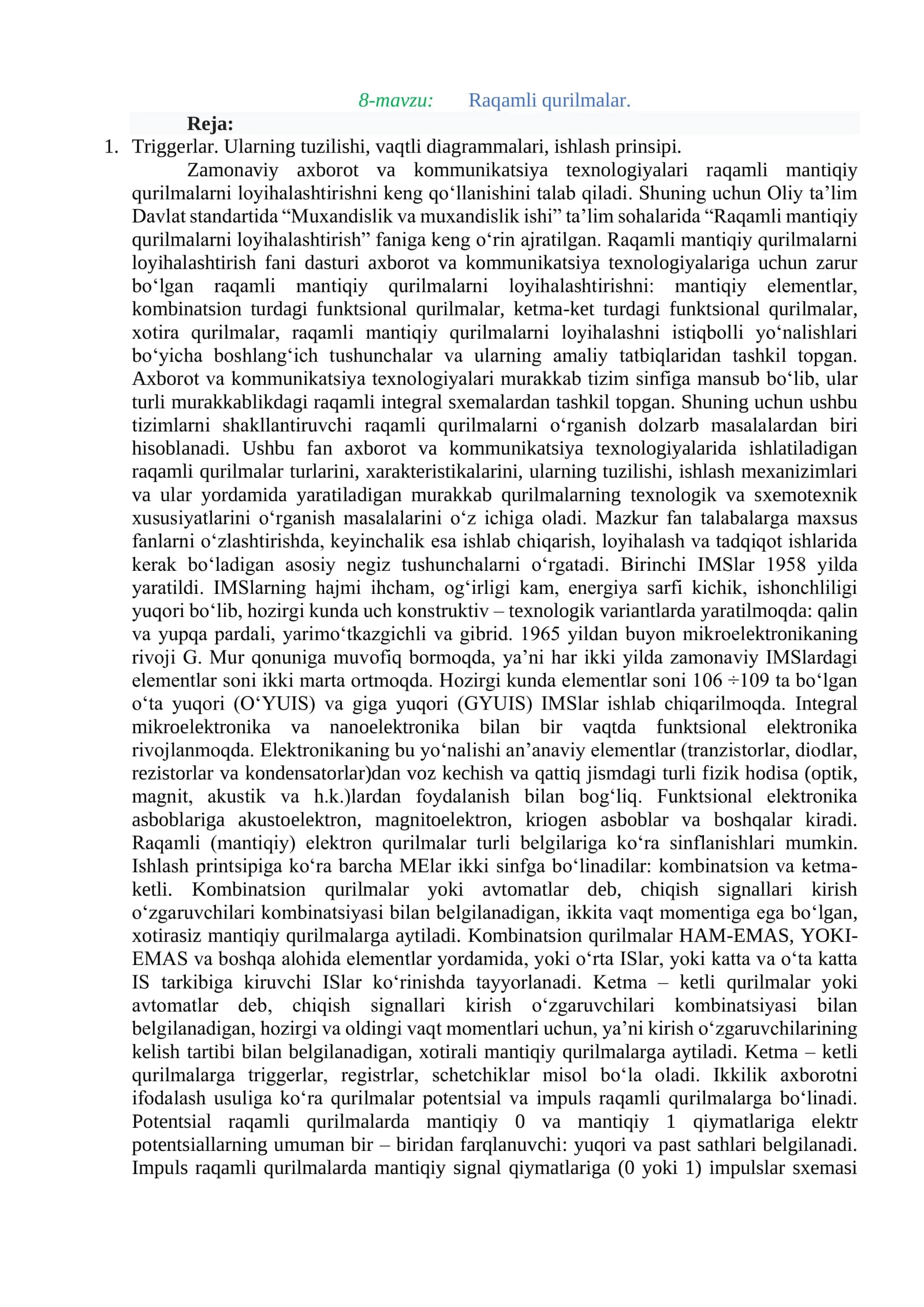 Raqamli Mantiqiy Qurilmalarni Loyihalashtirish
