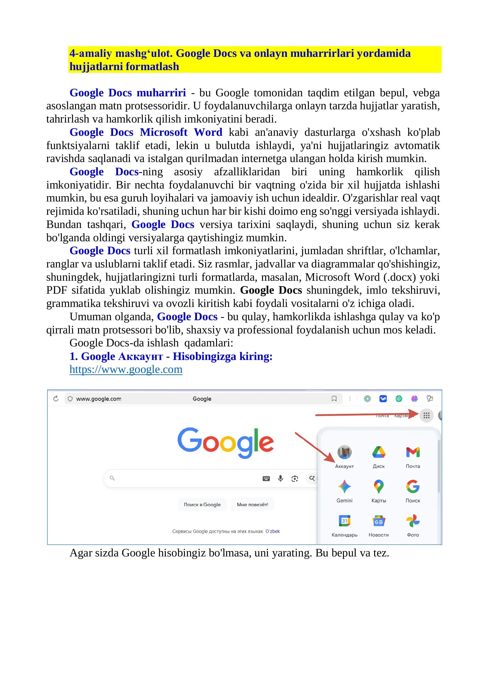 Google Docs va onlayn muharrirlari