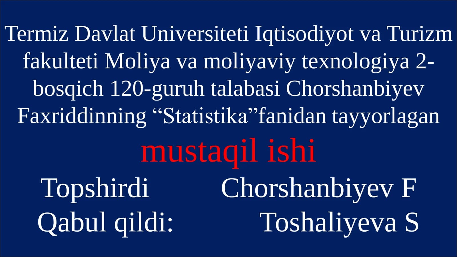 Mavzu: Pul moumalasi va kredit statistikasi