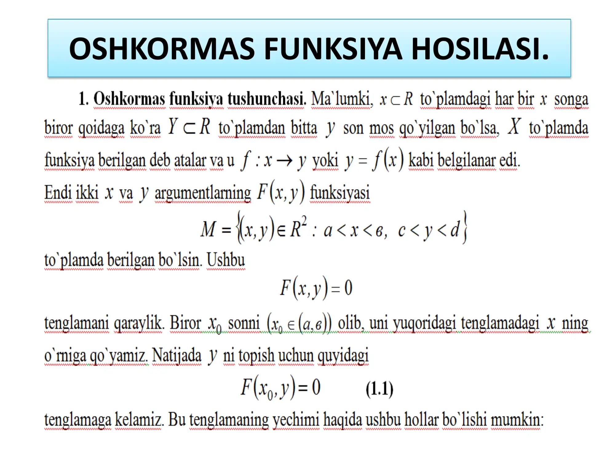 oshkormas funksiya hosilasi.