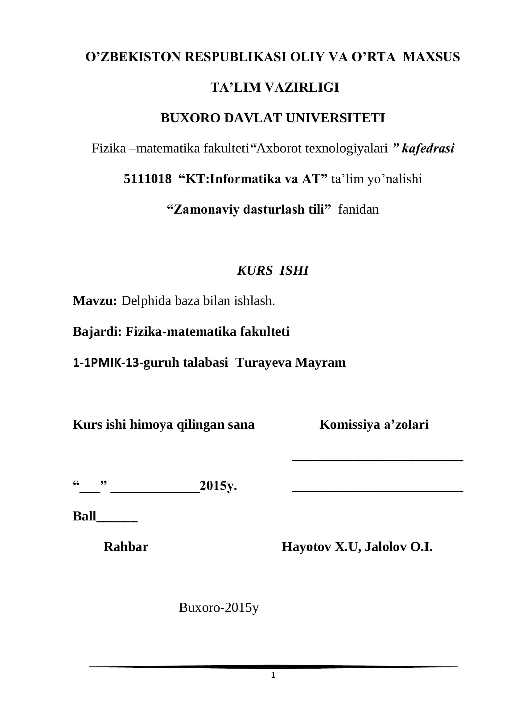 Delphida baza bilan ishlash