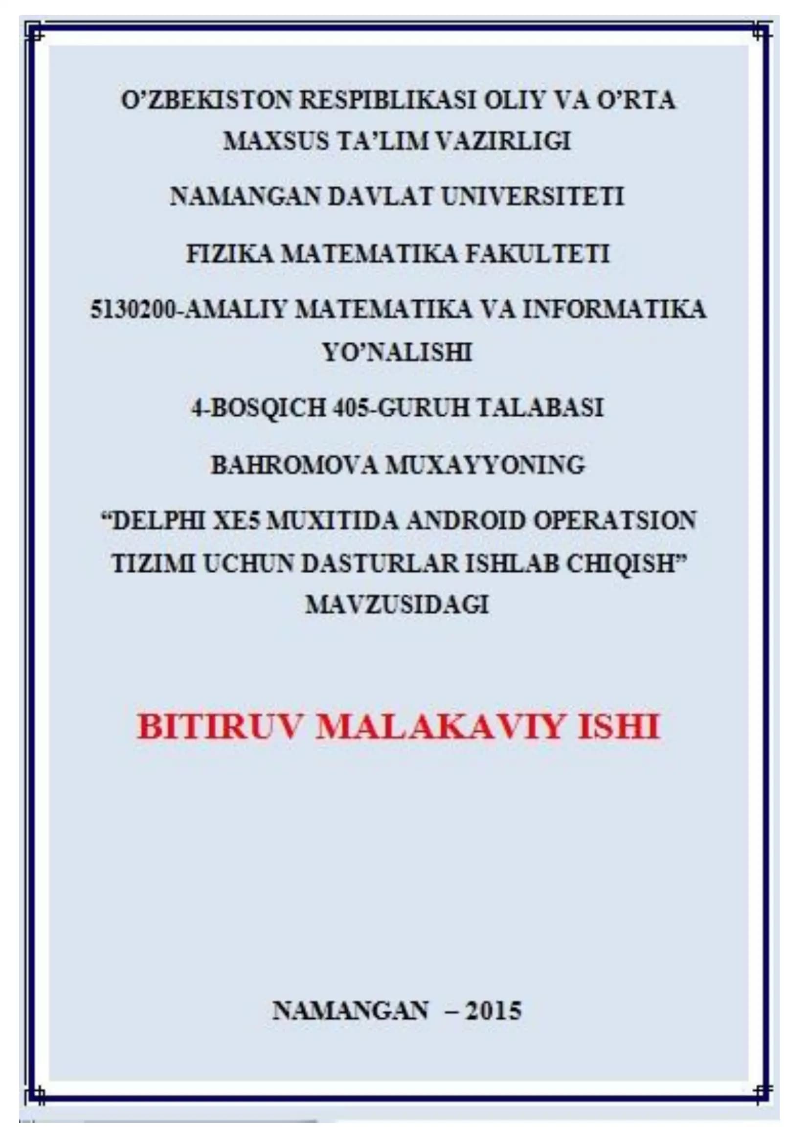 BOB Android OT uchun amaliy dasturlar ishlab chiqish namunalari