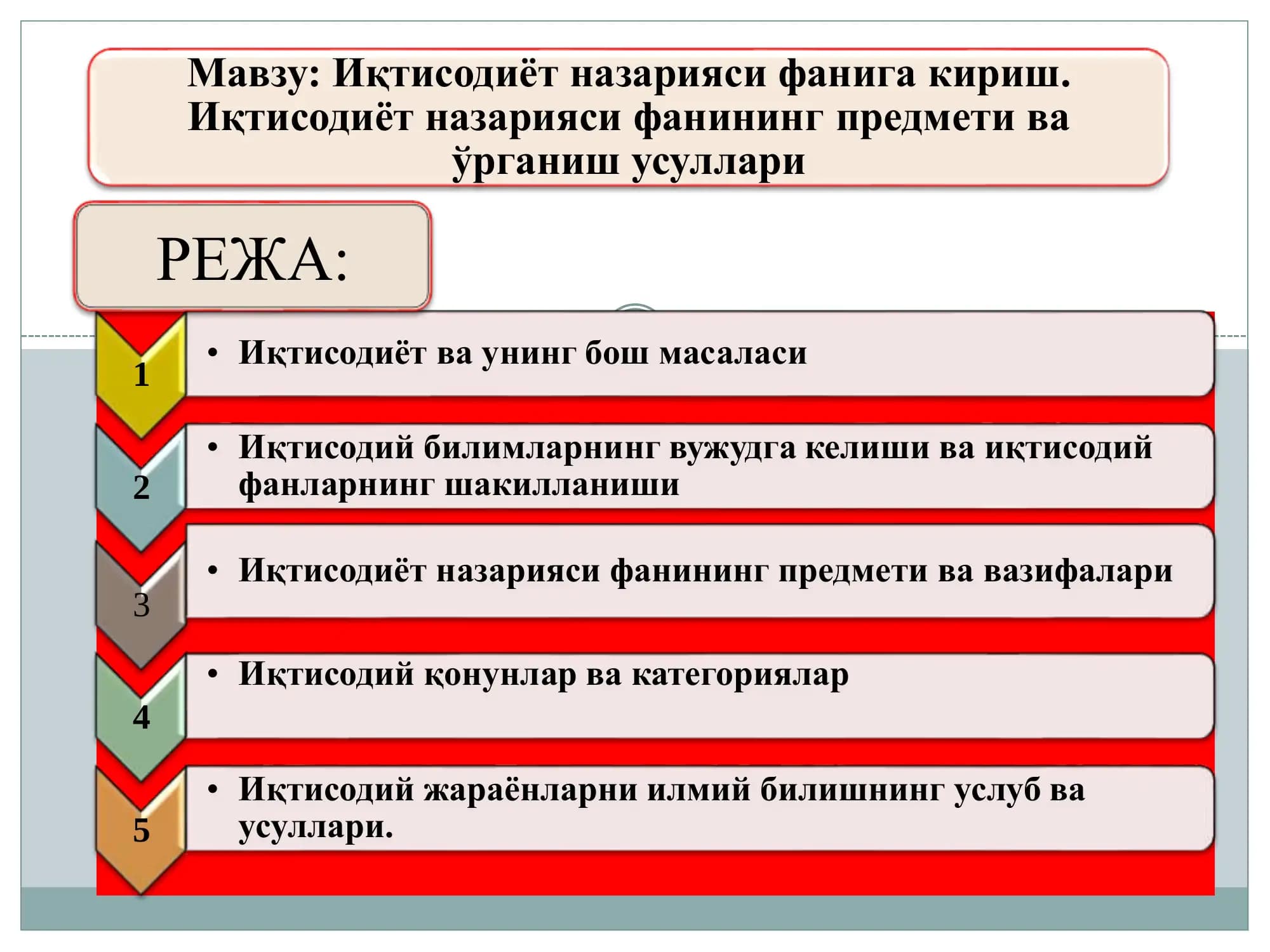 Иқтисодиёт назарияси фанига кириш