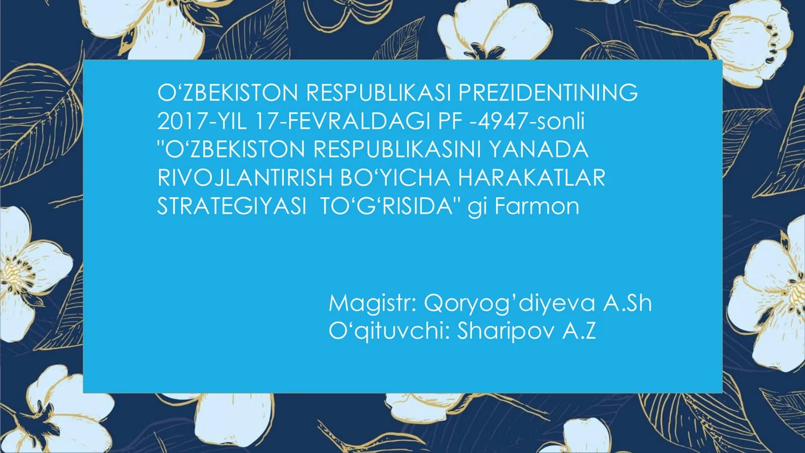 OʻZBEKISTON RESPUBLIKASINI YANADA RIVOJLANTIRISH BOʻYICHA HARAKATLAR STRATEGIYASI TOʻGʻRISIDA