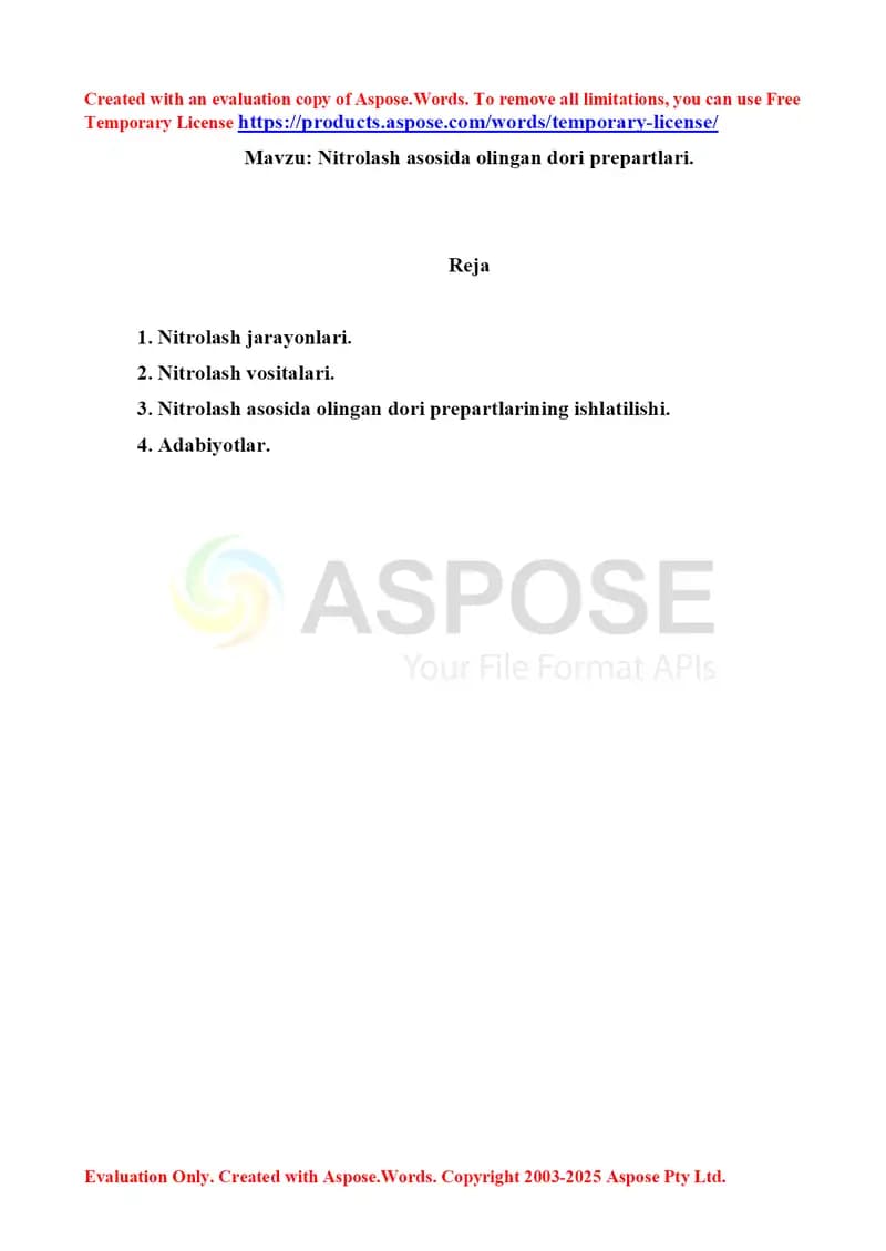 7. Nitrolash asosida olingan dori prepartlari. Referat 4 bet.