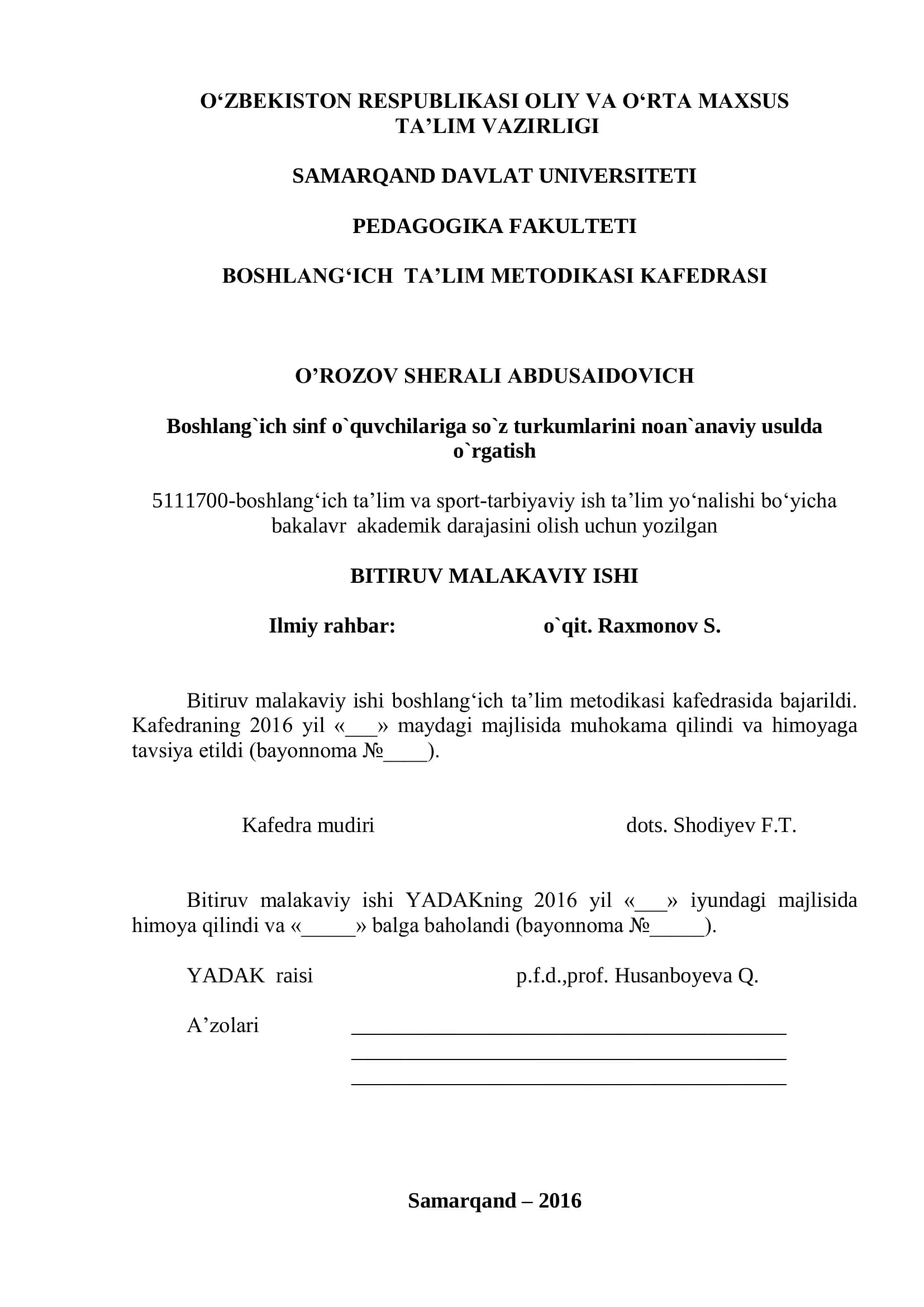 Boshlang‗ich sinf o`quvchilariga so`z turkumlarini noan`anaviy usulda o`rgatish