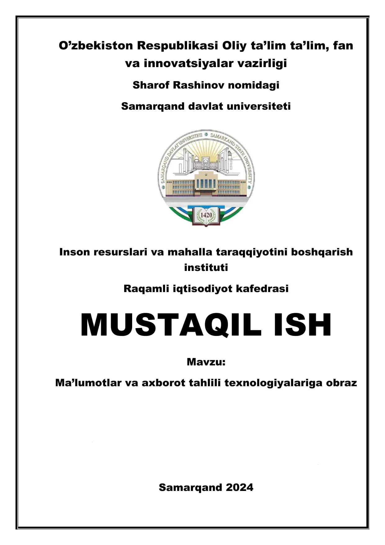 Ma'lumotlar va axborot tahlili texnologiyalariga obraz