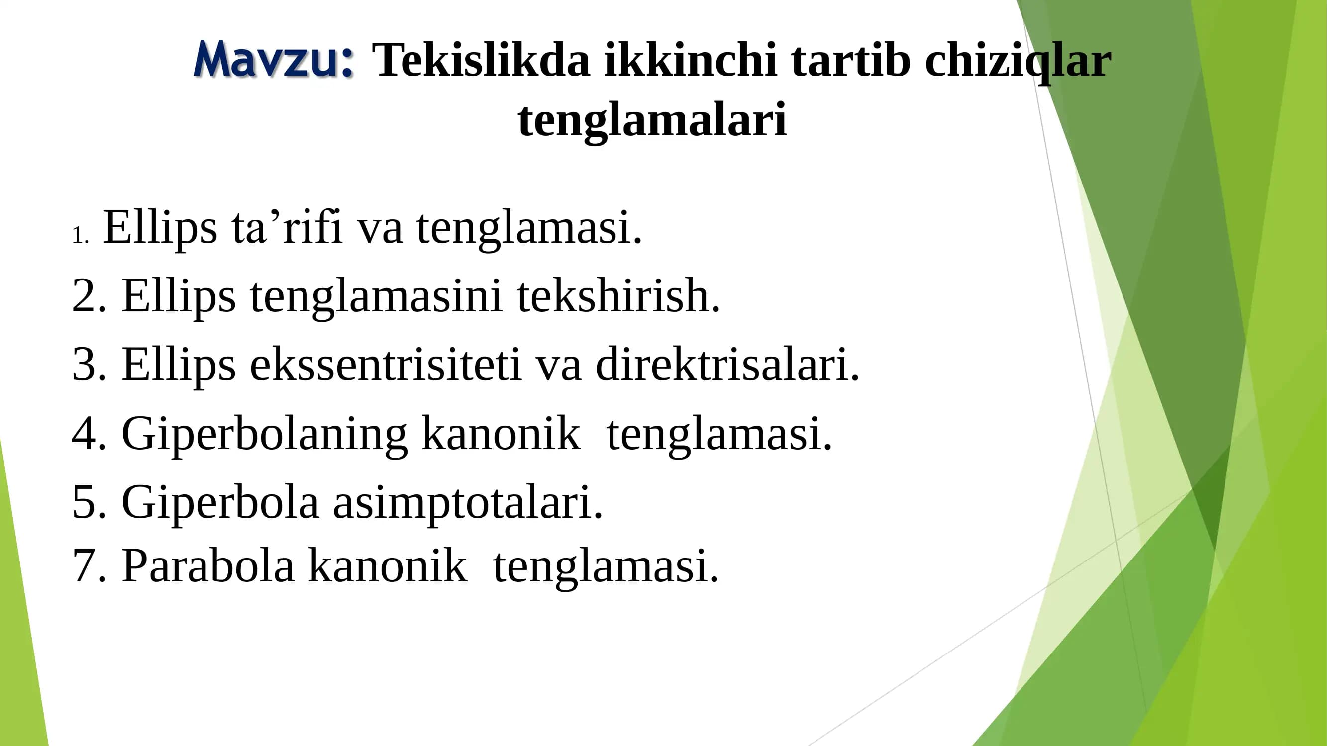 Ellips va giperbola tenglamasi