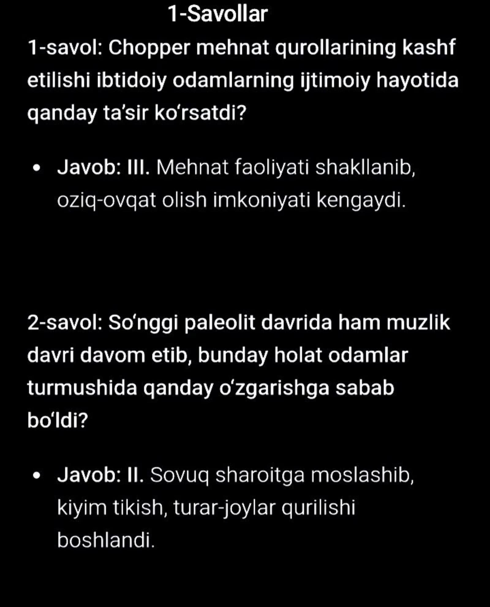 11-sinf Oʻzbekiston Tarixi imtihon javoblari 2026