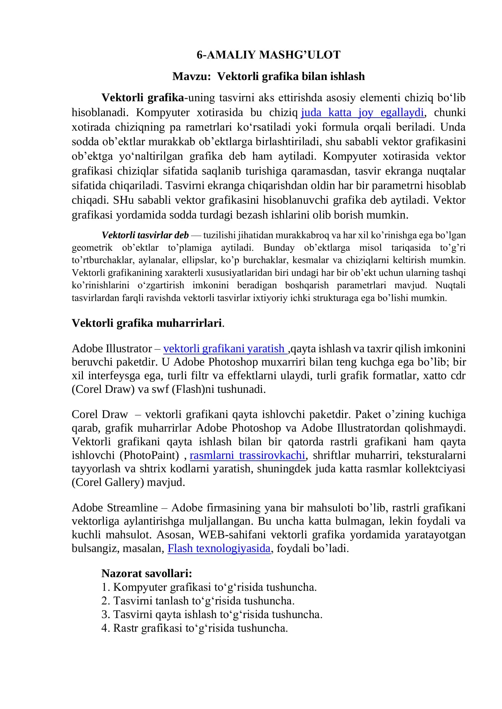 Vektorli grafika bilan ishlash