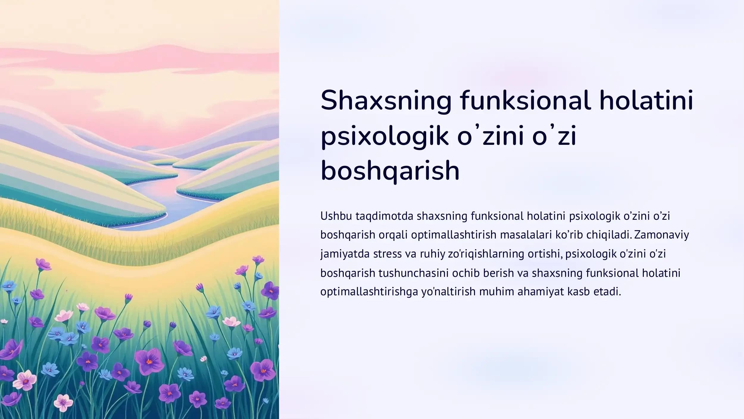 Shaxsning funksional holatini psixologik o'zini o'zi boshqarish