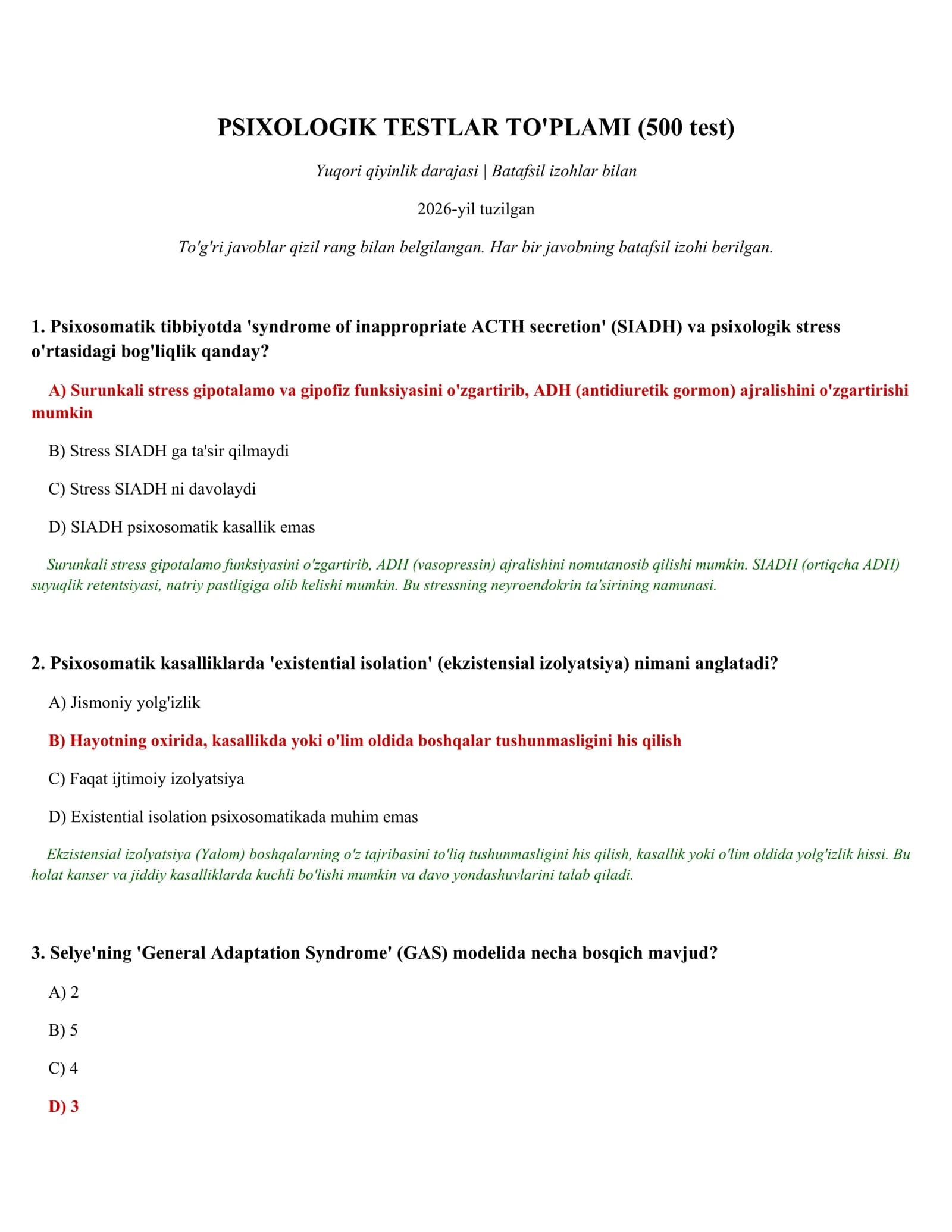 PSIXOLOGIK TESTLAR TO'PLAMI (500 test)
