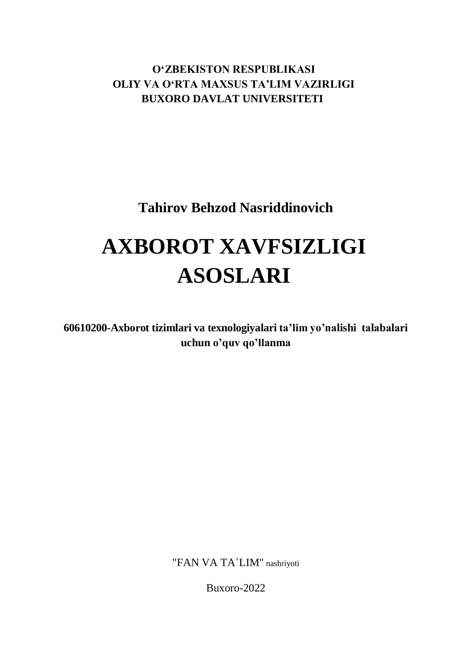 Axborot xavfsizligi asoslari