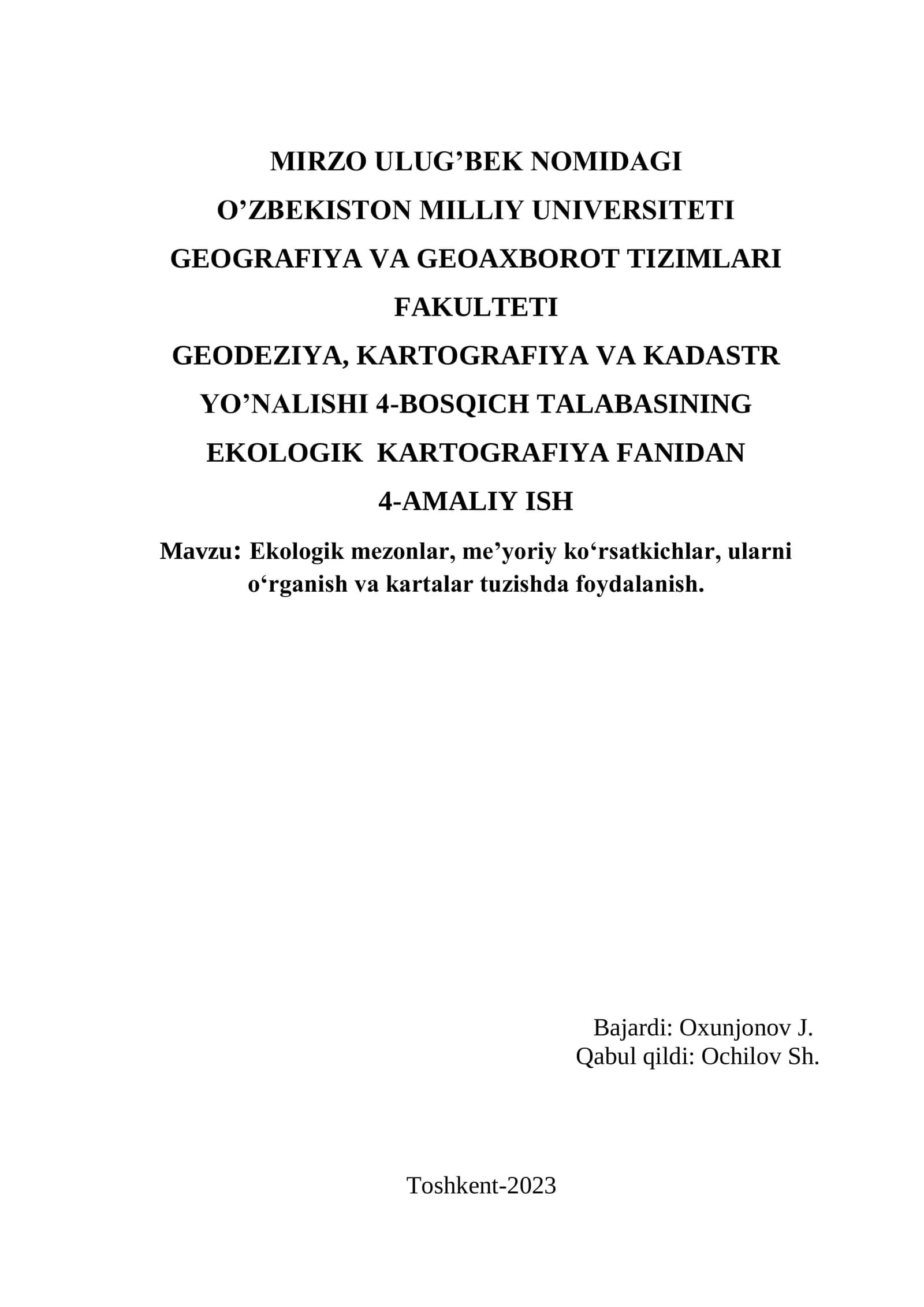 Ekologik mezonlar, meʼyoriy koʻrsatkichlar, ularni oʻrganish va kartalar tuzishda foydalanish
