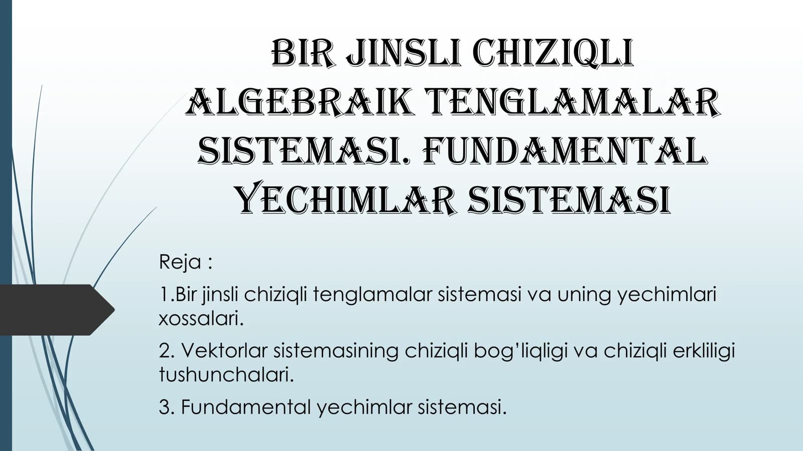 Bir jinsli chiziqli algebraik tenglamalar sistemasi. Fundamental yechimlar sistemasi