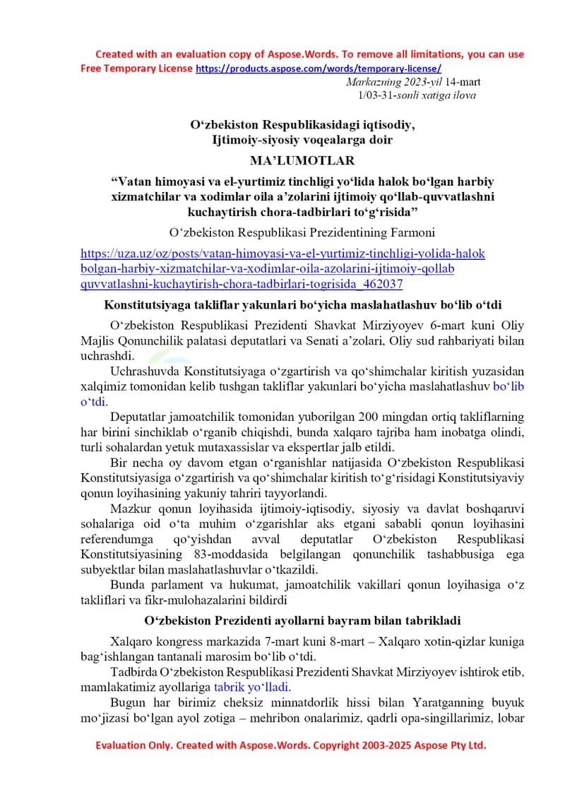O‘zbekiston Respublikasi Prezidentining Farmoni va Strategik Sheriklik Dasturi