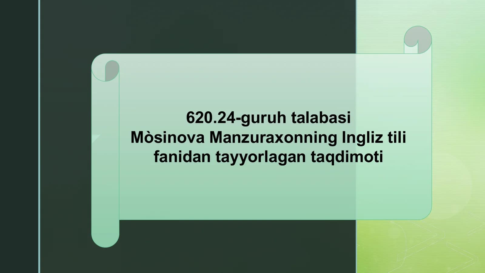 Ingliz tili fanidan tayyorlagan taqdimoti