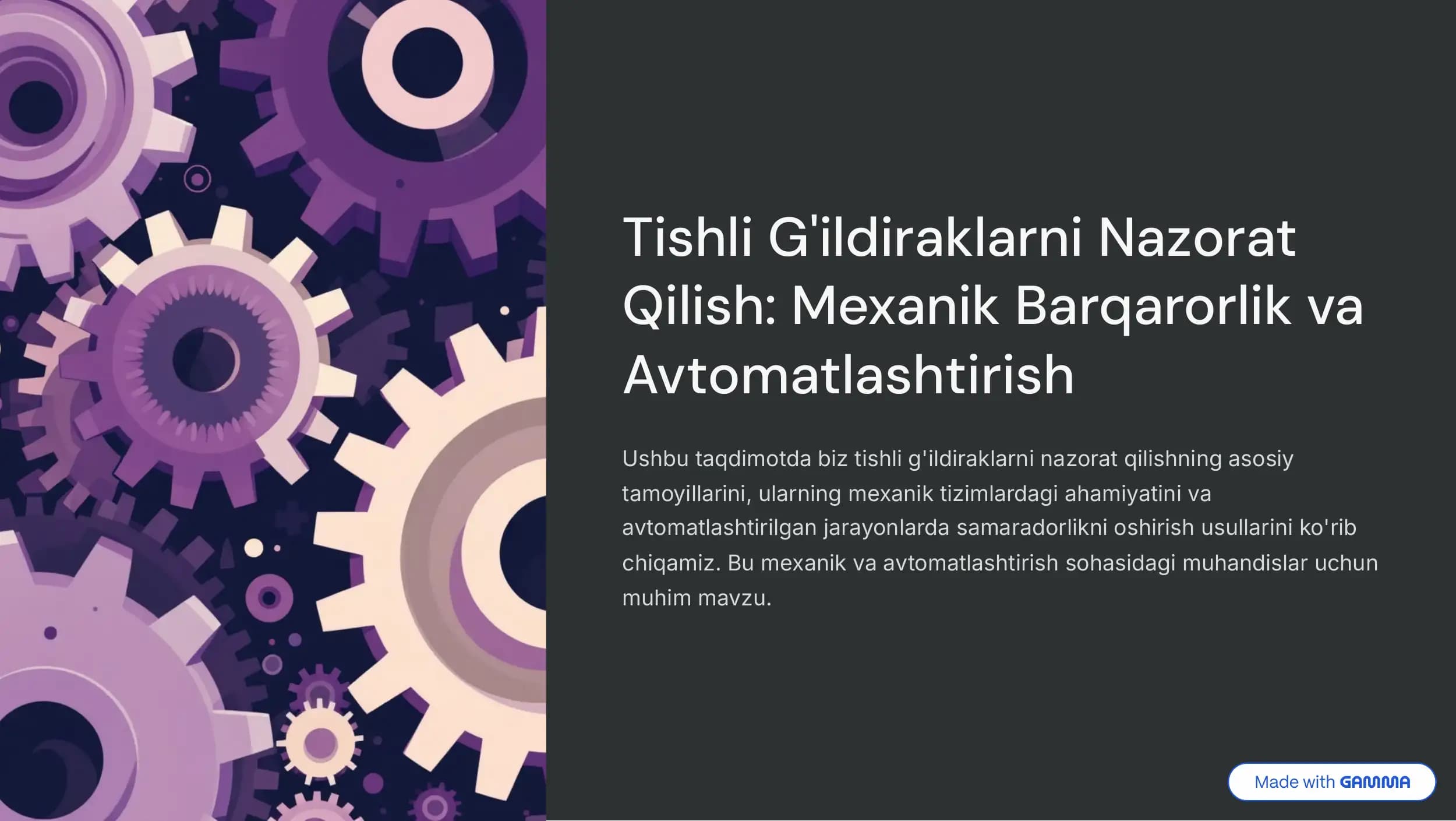 Tishli g'ildiraklarni nazorat gilish.