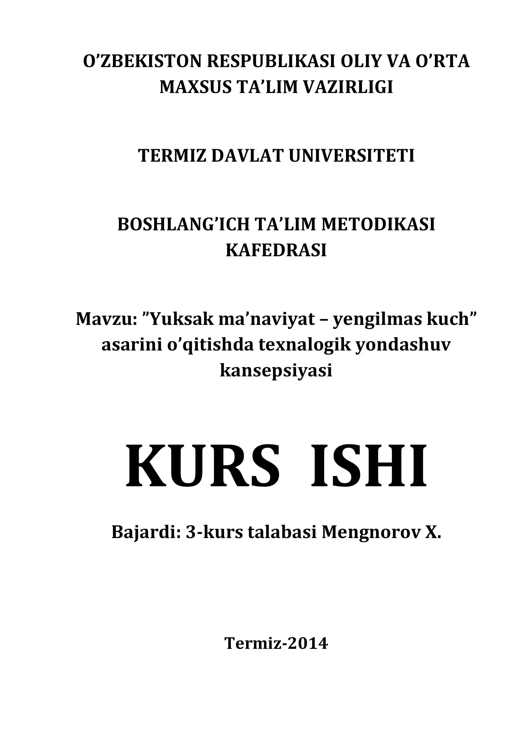 Yuksak ma’naviyat – yengilmas kuch